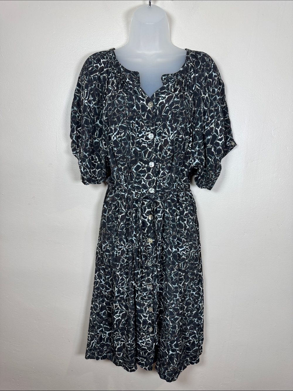 Karen Kane Button-Front Midi Dress viscose Tie Waist Career Office Business M